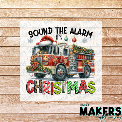 Sound the Alarm it's Christmas Firefighter DTF Transfer - or- Hat Patch, Acrylic, Magnet, or Keychain
