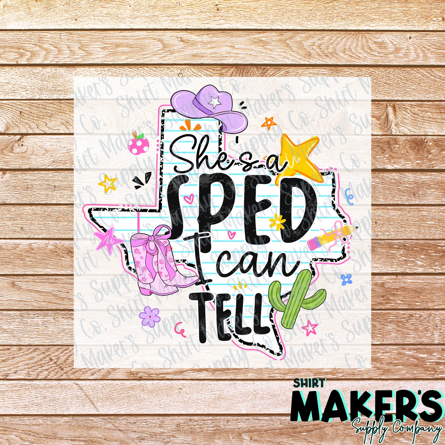 She's SPED Teacher DTF Transfer - or- Hat Patch, Acrylic, Magnet, or Keychain