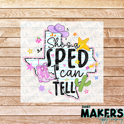 She's SPED Teacher DTF Transfer - or- Hat Patch, Acrylic, Magnet, or Keychain