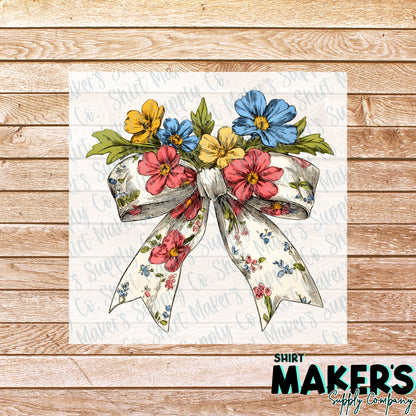 Spring Flowers Bow DTF Transfer - or- Hat Patch, Acrylic, Magnet, or Keychain