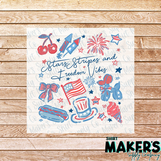 Stars, Stripes, Freedom Vibes DTF or Sublimation Transfer