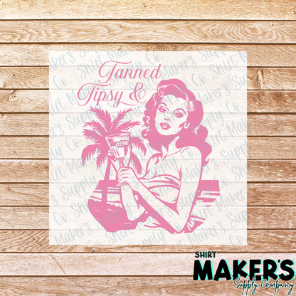 Tanned and Tipsy Summer DTF Transfer - or- Hat Patch, Acrylic, Magnet, or Keychain