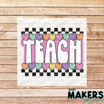 Teacher Candy Hearts Valentine's Day DTF Transfer - or- Hat Patch, Acrylic, Magnet, or Keychain