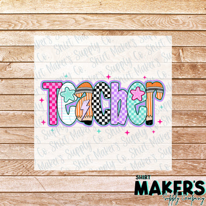 Teacher Retro DTF Transfer - or- Hat Patch, Acrylic, Magnet, or Keychain