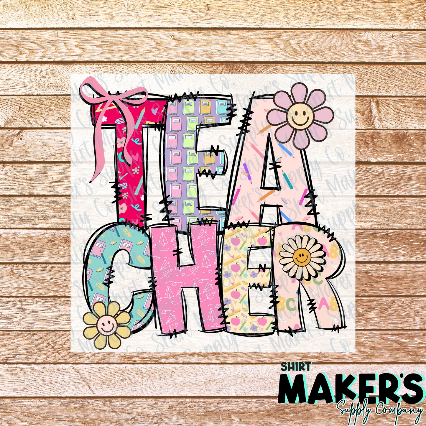 Teacher Floral 2 Line DTF or Sublimation Transfer