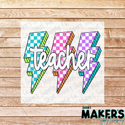 Teacher Lightning Bolt DTF Transfer - or- Hat Patch, Acrylic, Magnet, or Keychain