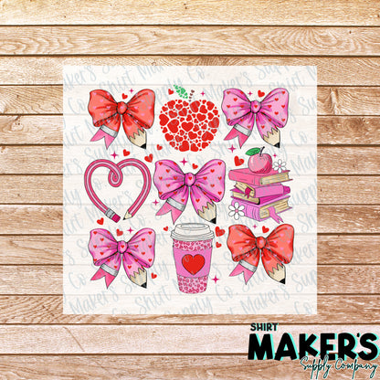 Teacher Coquette Valentine's Day DTF Transfer - or- Hat Patch, Acrylic, Magnet, or Keychain