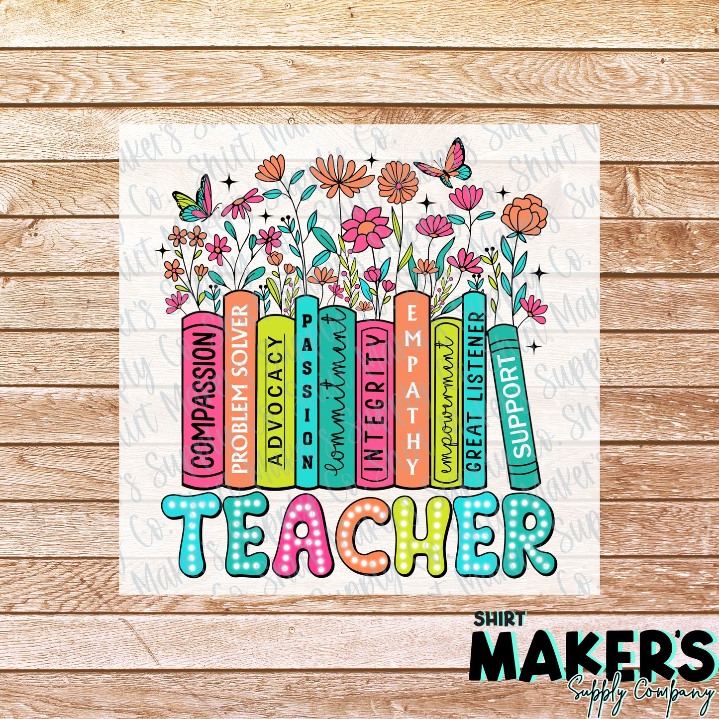 Teacher Floral Books DTF or Sublimation Transfer