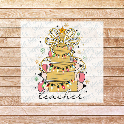 Teacher Christmas Tree DTF Transfer - or- Hat Patch, Acrylic, Magnet, or Keychain