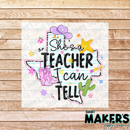 She's a Teacher DTF Transfer - or- Hat Patch, Acrylic, Magnet, or Keychain