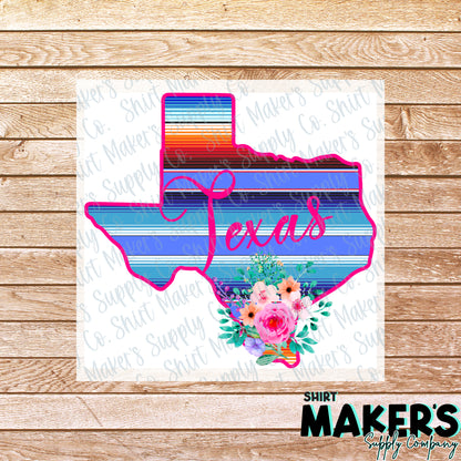 Texas Blue Serape Floral SMSC Exclusive DTF Transfer - or- Hat Patch, Acrylic, Magnet, or Keychain
