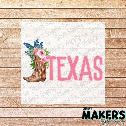 Texas Boots + Flowers DTF Transfer - or- Hat Patch, Acrylic, Magnet, or Keychain