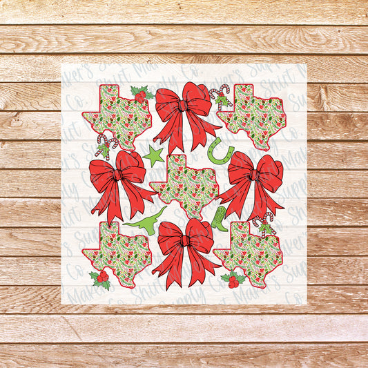 Texas Christmas Bows DTF or Sublimation Transfer