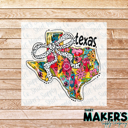 Floral Bow Texas DTF Transfer - or- Hat Patch, Acrylic, Magnet, or Keychain