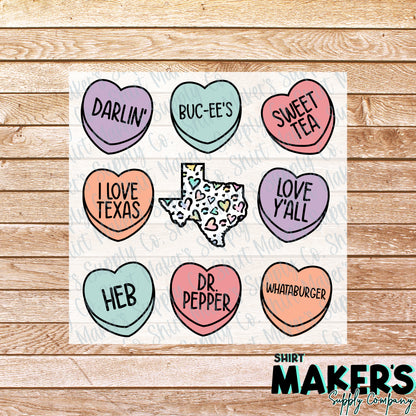 Texas Hearts Valentine's Day DTF Transfer - or- Hat Patch, Acrylic, Magnet, or Keychain