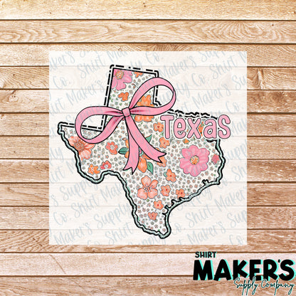 Texas Pink Bow DTF Transfer - or- Hat Patch, Acrylic, Magnet, or Keychain