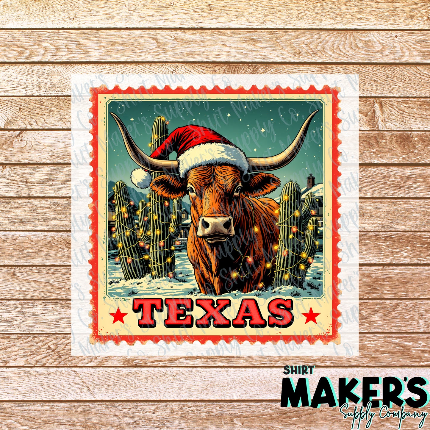 Texas Christmas Stamp DTF Transfer - or- Hat Patch, Acrylic, Magnet, or Keychain