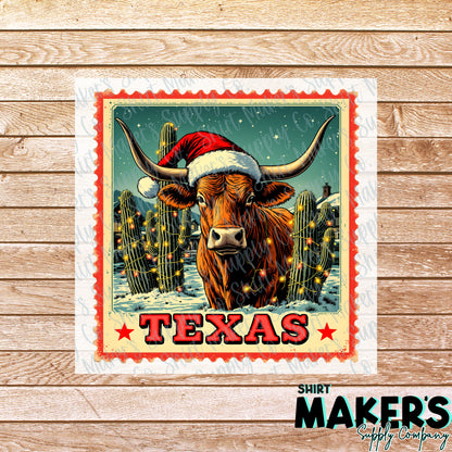 Texas Christmas Stamp DTF Transfer - or- Hat Patch, Acrylic, Magnet, or Keychain