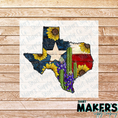 Texas Cactus Sunflower DTF Transfer - or- Hat Patch, Acrylic, Magnet, or Keychain