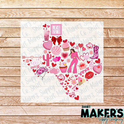Texas Valentine's Day DTF Transfer - or- Hat Patch, Acrylic, Magnet, or Keychain