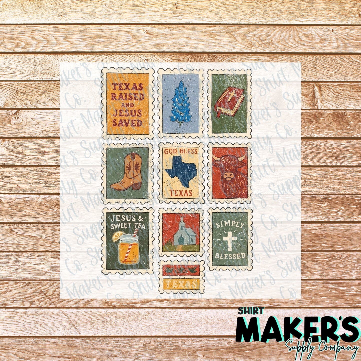 Texas Stamps DTF or UV-DTF Transfer - or- Hat Patch, Acrylic, Magnet, or Keychain