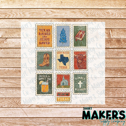 Texas Stamps DTF or UV-DTF Transfer - or- Hat Patch, Acrylic, Magnet, or Keychain
