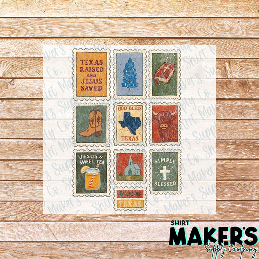 Texas Stamps DTF Transfer - or- Hat Patch, Acrylic, Magnet, or Keychain