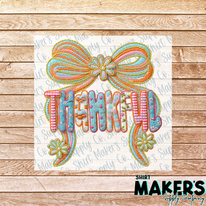 Thankful Crochet Thanksgiving DTF or UV-DTF Transfer - or- Hat Patch, Acrylic, Magnet, or Keychain