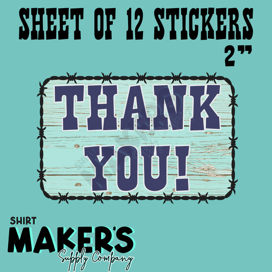Rustic Thank You Stickers Sheet of 12