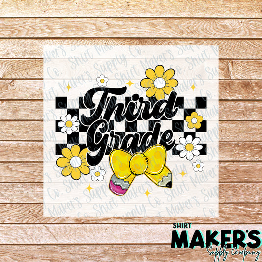 3rd Grade Floral Checker DTF or Sublimation Transfer