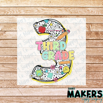 3rd Grade Number DTF Transfer - or- Hat Patch, Acrylic, Magnet, or Keychain
