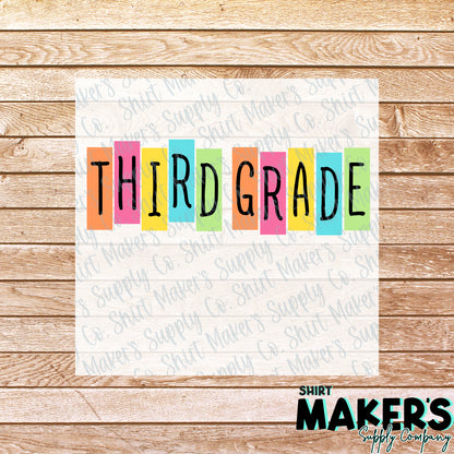 3rd Grade Retro Tiles DTF Transfer - or- Hat Patch, Acrylic, Magnet, or Keychain