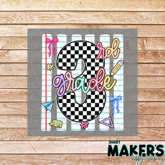 Third Grade Notebook  DTF Transfer - or- Hat Patch, Acrylic, Magnet, or Keychain