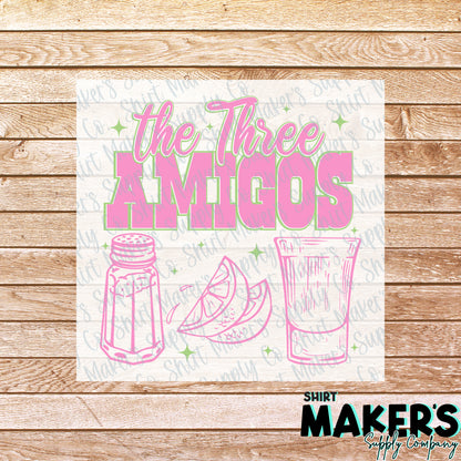 Three Amigos Salt Lime Tequila Summer DTF Transfer - or- Hat Patch, Acrylic, Magnet, or Keychain