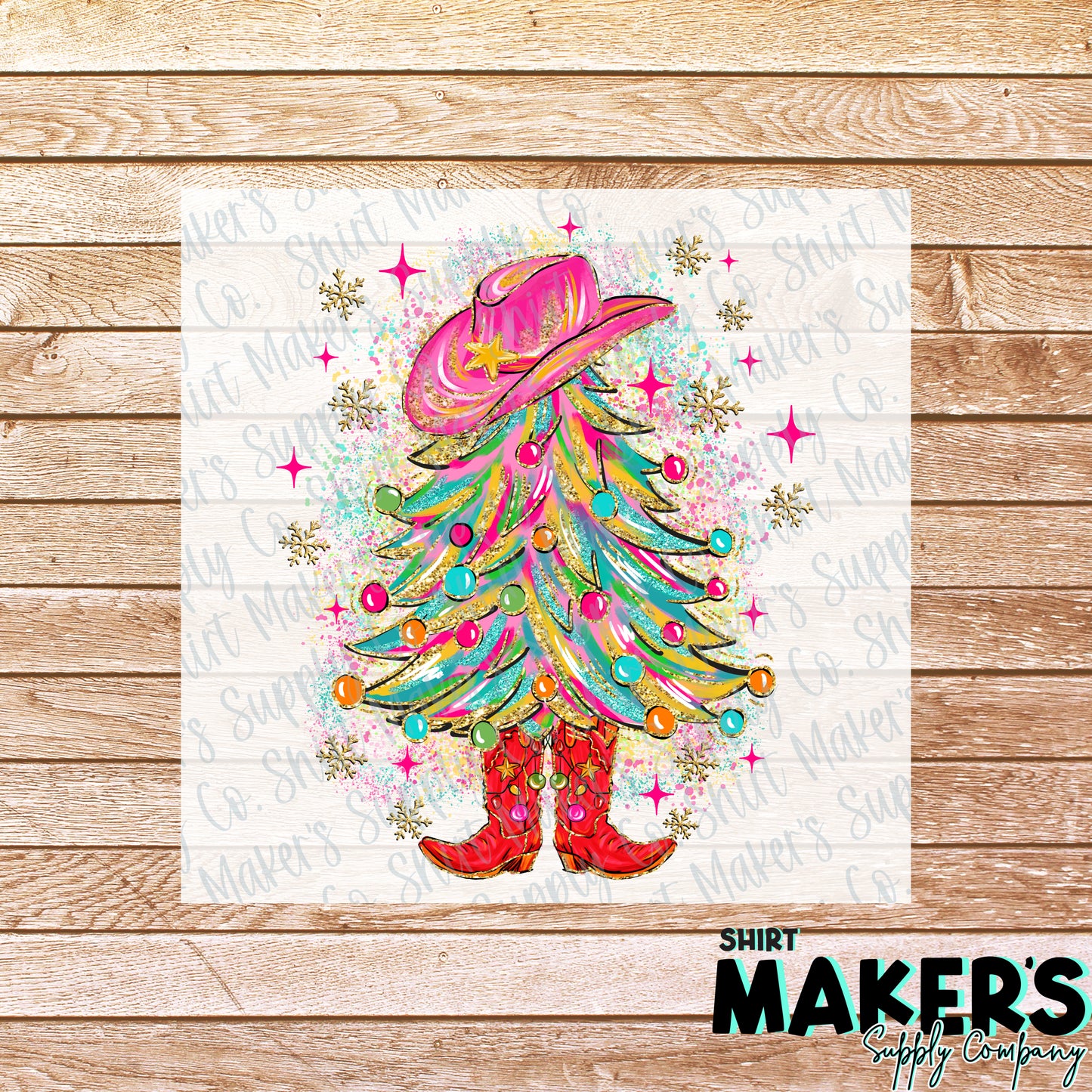 Christmas Tree with Boots DTF Transfer - or- Hat Patch, Acrylic, Magnet, or Keychain