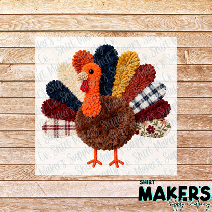 Yarn Turkey Thanksgiving DTF or UV-DTF Transfer - or- Hat Patch, Acrylic, Magnet, or Keychain
