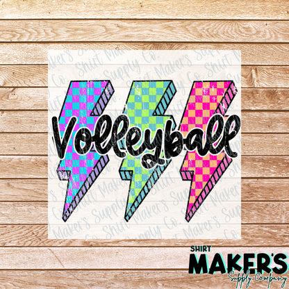 Volleyball Bolt Black DTF Transfer - or- Hat Patch, Acrylic, Magnet, or Keychain