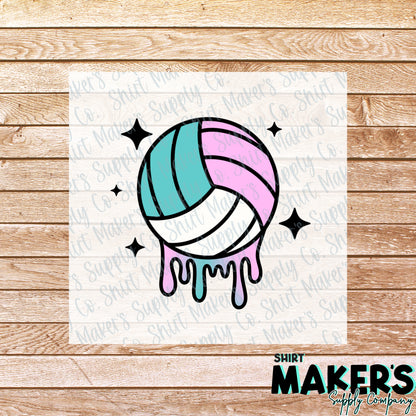 Volleyball Drip Pocket Colorful DTF Transfer - or- Hat Patch, Acrylic, Magnet, or Keychain