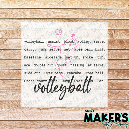 Volleyball Text Black and Pink DTF or Sublimation Transfer