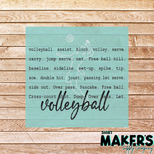 Volleyball Text Black and White DTF or Sublimation Transfer