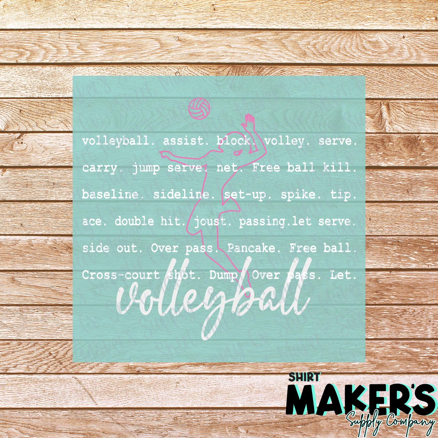 Volleyball Text Pink and White DTF or Sublimation Transfer