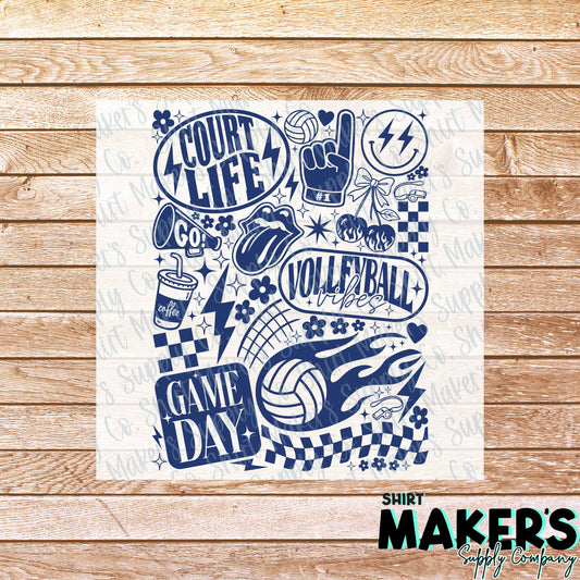 Volleyball Vintage Collage Navy DTF or Sublimation Transfer