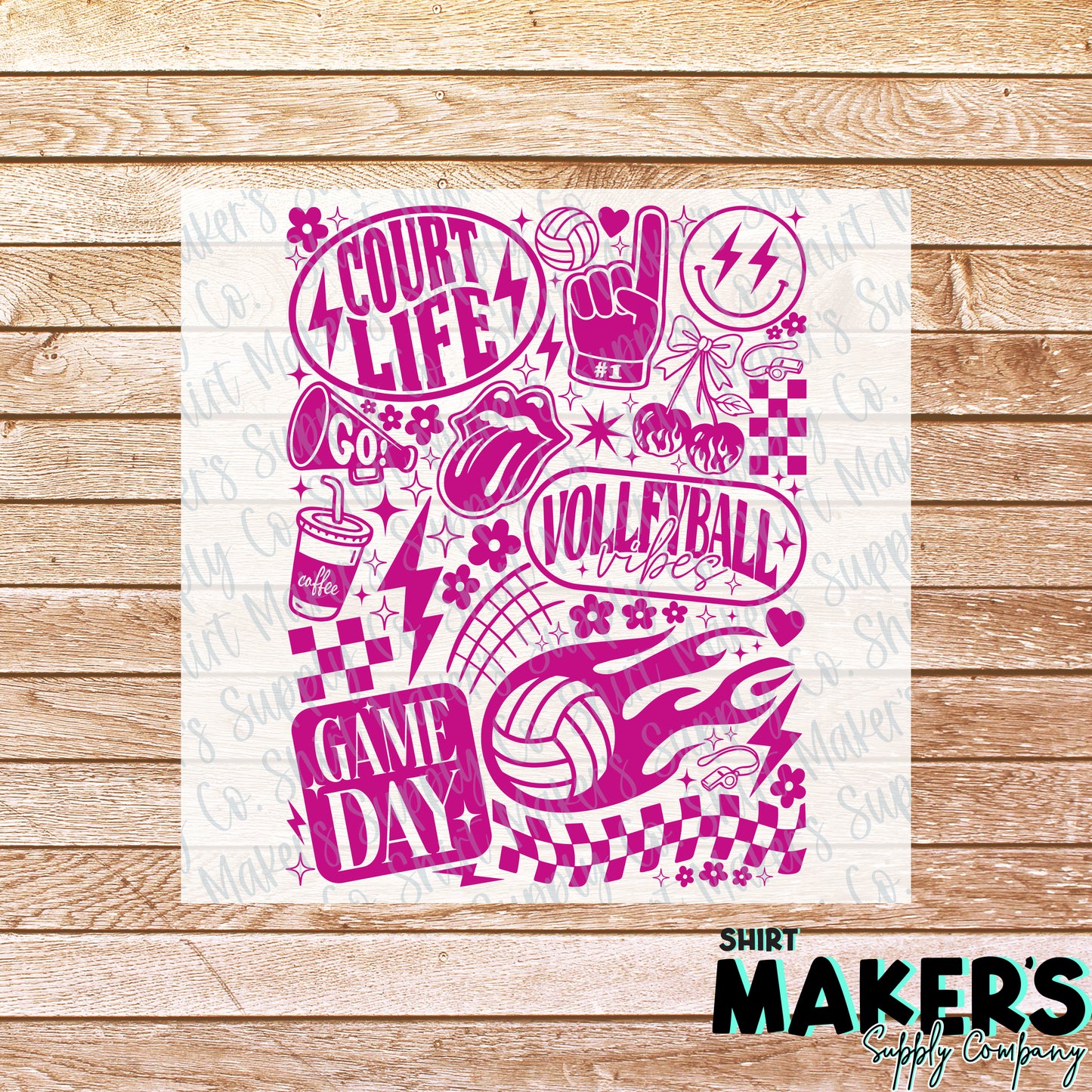 Volleyball Vintage Collage Pink DTF or Sublimation Transfer