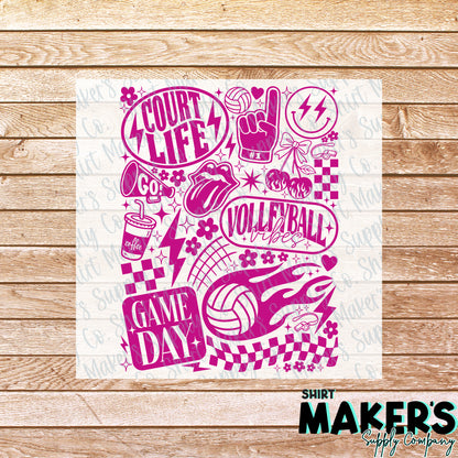 Volleyball Vintage Collage Pink DTF Transfer - or- Hat Patch, Acrylic, Magnet, or Keychain