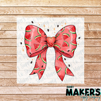 Watermelon Bow DTF Transfer - or- Hat Patch, Acrylic, Magnet, or Keychain