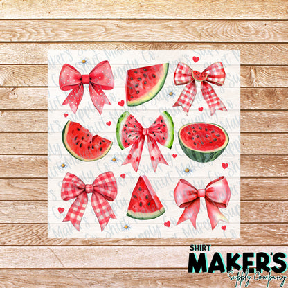 Watermelon Bows Summer DTF Transfer - or- Hat Patch, Acrylic, Magnet, or Keychain