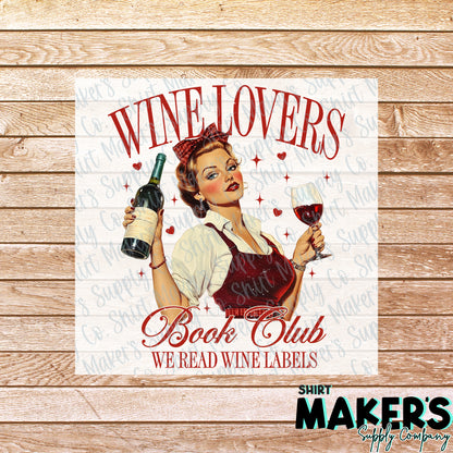 Wine Lovers Book Club Book Girl DTF Transfer - or- Hat Patch, Acrylic, Magnet, or Keychain