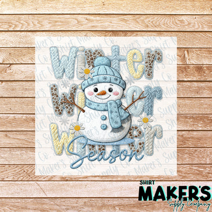 Winter Season Faux Yarn DTF Transfer - or- Hat Patch, Acrylic, Magnet, or Keychain