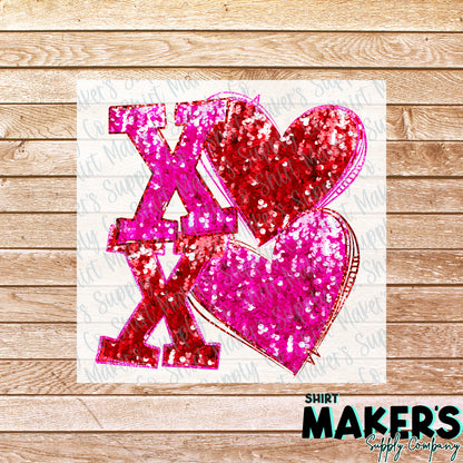 XOXO Pink Sequin Valentine's Day DTF Transfer - or- Hat Patch, Acrylic, Magnet, or Keychain
