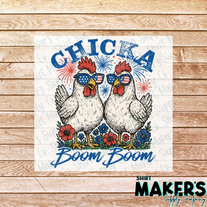 Chicka Boom Boom Fourth of July DTF Transfer - or- Hat Patch, Acrylic, Magnet, or Keychain